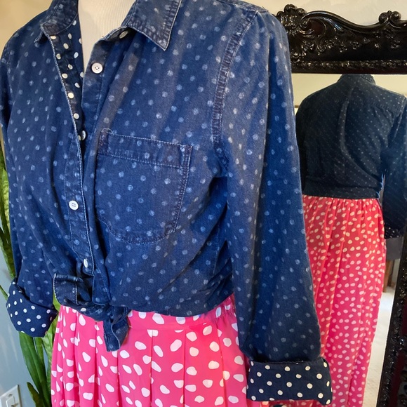 Madewell Polkadot Denim Button Down Shirt - Picture 11 of 12